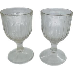 Vintage Goblets Set Clear Pressed Glass 4 Ounce Lot of 2 Stemmed Ribbed Small